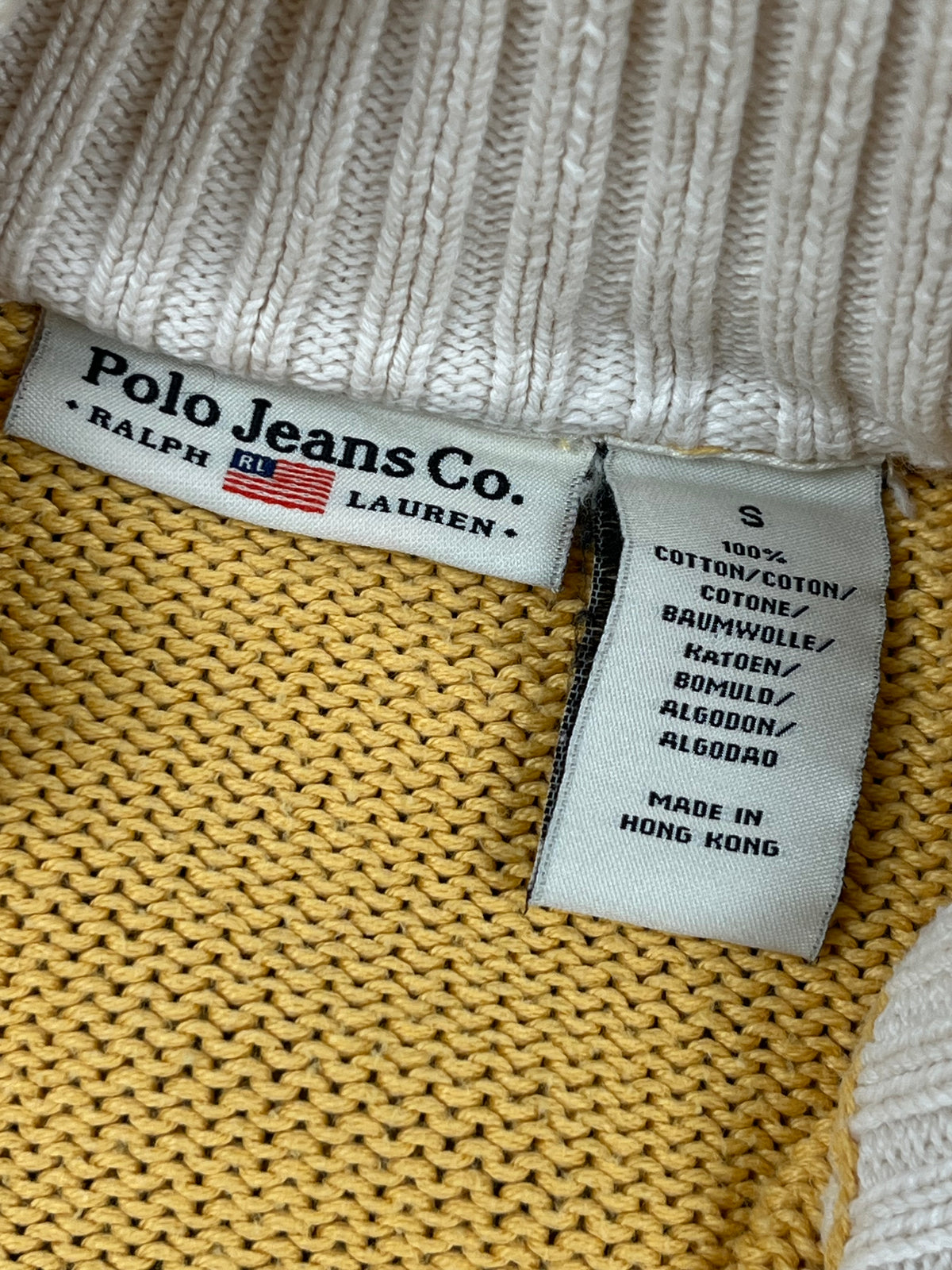 Ralph Lauren USA Double Zip Sweater Vintage Y2K 2000S "Yellow/White" (S)