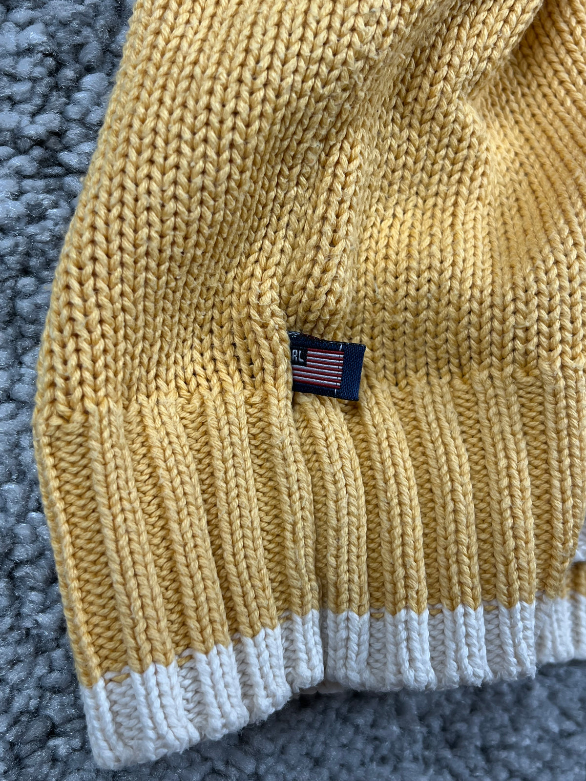 Ralph Lauren USA Double Zip Sweater Vintage Y2K 2000S "Yellow/White" (S)
