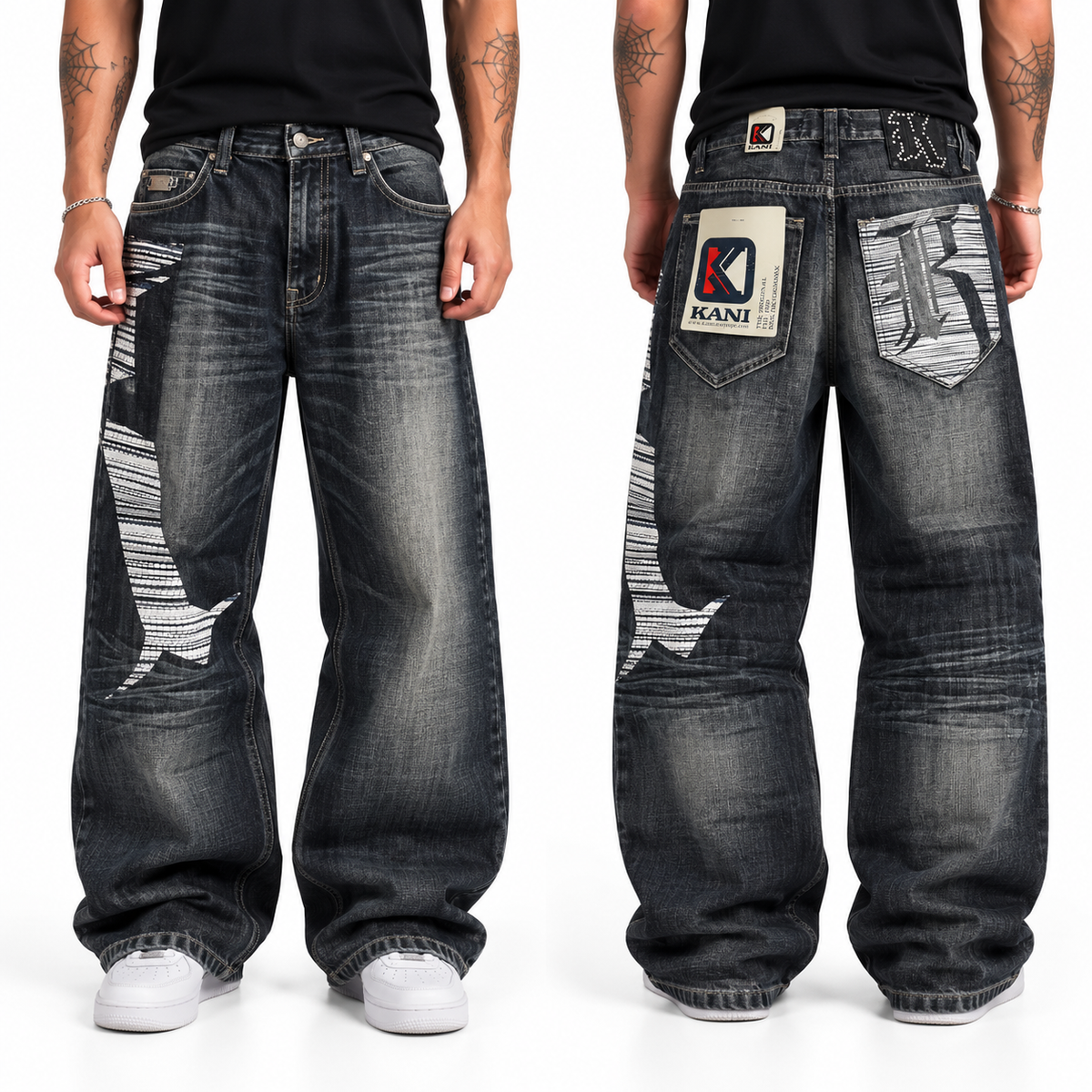 Karl Kani Jeans Made in USA Y2K Baggy Streetwear "Denim" Estampado (44/L)